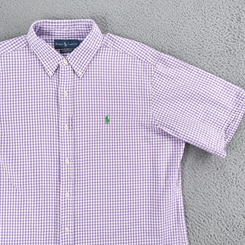 Ralph Lauren Shirt Mens XL Purple Gingham Check Button Down Classic Pony Logo